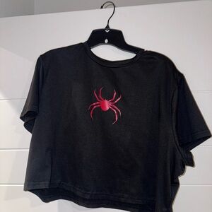 Black Crop Top with Pink Spider Design